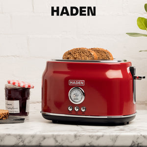Haden Dorset 2 Slice Wide Slot Stainless Steel Toaster, Rectory Red - TRAPSKI