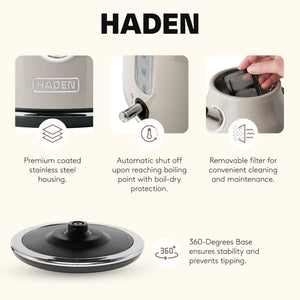 Haden Dorset 1.7 Liter Electric Water Kettle w/ 360-Degree Base, Putty & Chrome