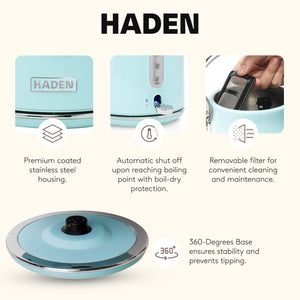 Haden Heritage 1.7L Stainless Steel Electric Water Kettle, Turquoise & Chrome