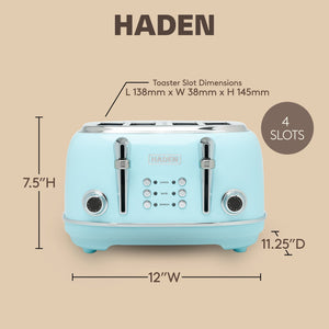 Haden Heritage 4 Slice Wide Slot Stainless Steel Toaster, Turquoise & Chrome