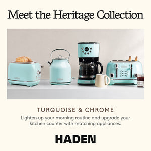 Haden Heritage 4 Slice Wide Slot Stainless Steel Toaster, Turquoise & Chrome