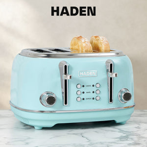 Haden Heritage 4 Slice Wide Slot Stainless Steel Toaster, Turquoise & Chrome