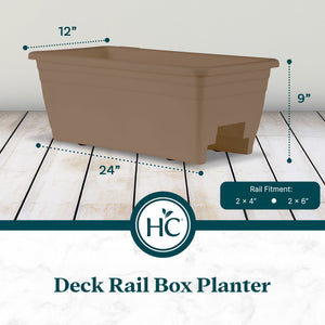 HC Companies 12-Inch Outdoor Plastic Deck Flower Planter Box, Chocolate (2 Pack)
