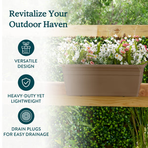 HC Companies 12-Inch Outdoor Plastic Deck Flower Planter Box, Chocolate (3 Pack)