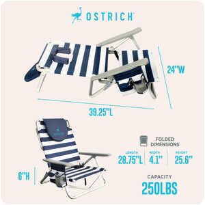 Ostrich The Lightweight Backpacker Portable Reclining Beach Camping Chair Stripe - TRAPSKI