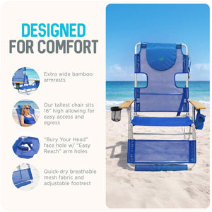 Ostrich The Altitude 3N1 High Back Outdoor Beach Lounge Chair w/Footrest, Blue