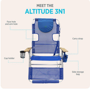 Ostrich The Altitude 3N1 High Back Outdoor Beach Lounge Chair w/Footrest, Blue