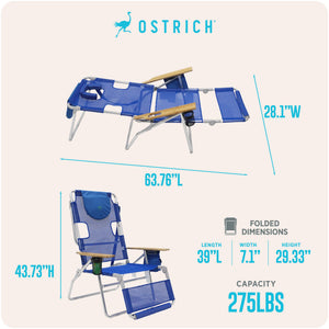Ostrich The Altitude 3N1 High Back Outdoor Beach Lounge Chair w/Footrest, Blue