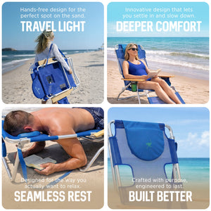 Ostrich The Altitude 3N1 High Back Outdoor Beach Lounge Chair w/Footrest, Blue