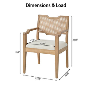 Farmhouse Dining Chairs Set of 2 with Upholstered Seats and Rattan Backrest