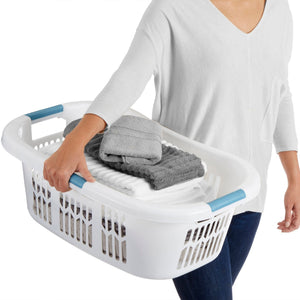 Rubbermaid Small Laundry Basket 2.1 Bushel Hip-Hugger Plastic Bin, White, 4 Pack