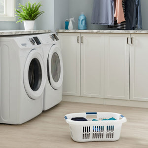 Rubbermaid Small Laundry Basket 2.1 Bushel Hip-Hugger Plastic Bin, White, 4 Pack