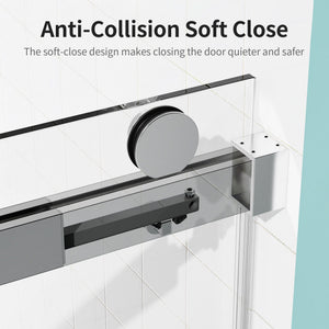 Frameless Sliding Shower Door With Soft- Close, 3 / 8" Tempered Glass