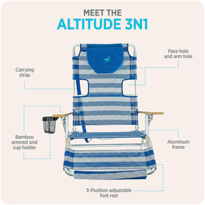 Ostrich The Altitude 3N1 High Back Outdoor Beach Lounge Chair w/Footrest, Stripe