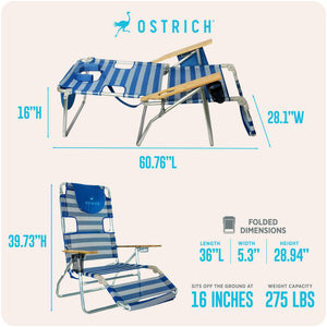 Ostrich The Altitude 3N1 High Back Outdoor Beach Lounge Chair w/Footrest, Stripe
