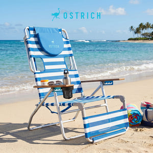 Ostrich The Altitude 3N1 High Back Outdoor Beach Lounge Chair w/Footrest, Stripe