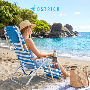 Ostrich The Altitude 3N1 High Back Outdoor Beach Lounge Chair w/Footrest, Stripe