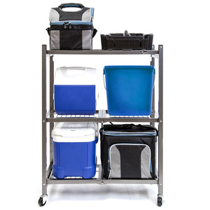 Origami R3 General Purpose Foldable 3-Tiered Shelf Storage Rack & Wheels, Pewter