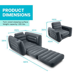 Intex Inflatable Pull Out Sofa Chair Sleeper w/ Twin Sized Air Mattress (3 Pack)