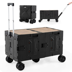 Large Foldable Utility Cart with 2-Tier Storage Crates and Telescoping Handle
