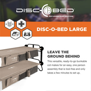 Disc-O-Bed Large Cam-O-Bunk Benchable Double Cot with Storage Organizers, Tan - TRAPSKI