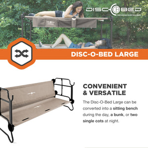 Disc-O-Bed Large Cam-O-Bunk Benchable Double Cot with Storage Organizers, Tan