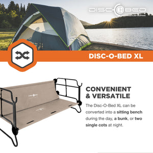 Disc-O-Bed X Large Cam-O-Bunk Benchable Double Cot with Storage Organizers, Tan