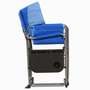 Kamp-Rite Director Portable Lounge Arm Chair with Side Table, Blue (2 Pack)