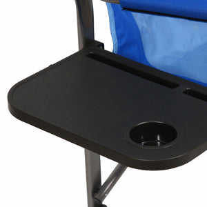 Kamp-Rite Director Portable Lounge Arm Chair with Side Table, Blue (2 Pack)