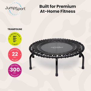 JumpSport 350 Indoor Lightweight 39" Fitness Trampoline, Black with White Frame