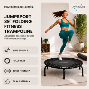 JumpSport 350f Indoor Lightweight 39-Inch Folding Fitness Trampoline, Black