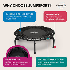 JumpSport 350f Indoor Lightweight 39-Inch Folding Fitness Trampoline, Black