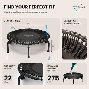 JumpSport 350f Indoor Lightweight 39-Inch Folding Fitness Trampoline, Black