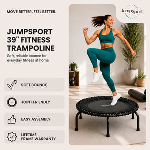 JumpSport 370 Home Gym 39" Heavy Duty Fitness Trampoline with 4-In-1 DVD, Black