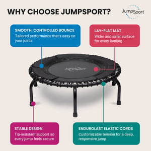 JumpSport 370 Home Gym 39" Heavy Duty Fitness Trampoline with 4-In-1 DVD, Black