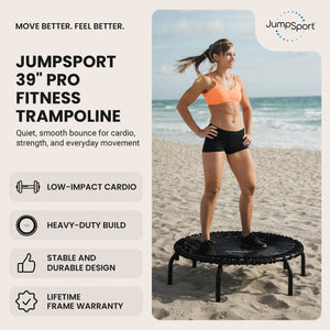 JumpSport 370 PRO Indoor Heavy Duty Lightweight 39 In Fitness Trampoline, Black