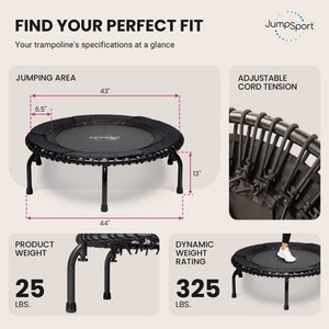 JumpSport 570 PRO Indoor Durable Lightweight 44-Inch Fitness Trampoline, Black