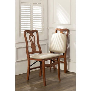 MECO Stakmore Chippendale Upholstered Seat Folding Chair Set, Cherry (2 Pack)