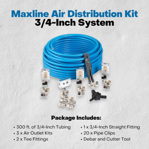 MaxLine 300 Foot 0.75 Inch Semi-Flexible Compressed Air Tubing Master Kit, Blue