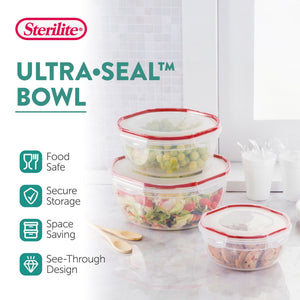 Sterilite Ultra Seal 8.10 Quart Plastic Food Storage Bowl Container, 6 Pack