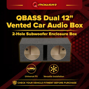 QPower QBASS Dual 12 Inch Heavy Duty Car Audio Subwoofer Enclosure Box, Charcoal