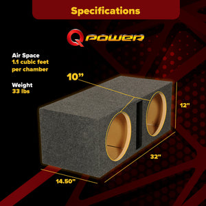 Q Power QBASS Dual 10 Inch Heavy Duty Car Audio Subwoofer Enclosure Box