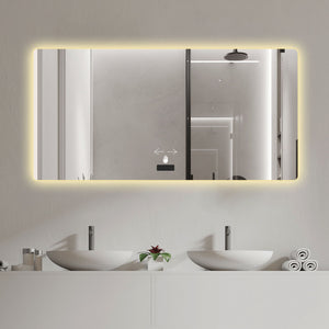 Frameless Bathroom Mirror With Light, LED Backlit, Tri Color Dimming, Anti Fog, Smart Sensor - Silver
