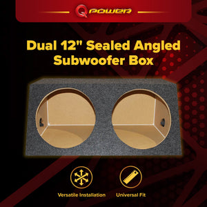QPower QSMBASS12 Dual 12" Inch Sealed Angled Subwoofer Sub Box Speaker Enclosure