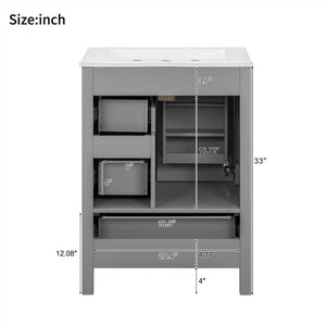 Bathroom Vanity With Sink, Soft Close Door, Double Layer Door Shelf And 3 Drawers - Gray