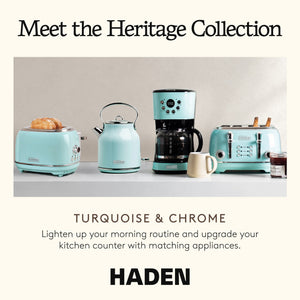 Haden Heritage 4 Slice Wide Slot Toaster & Electric Kettle, Turquoise & Chrome