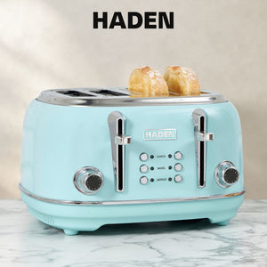 Haden Heritage 4 Slice Wide Slot Toaster & Electric Kettle, Turquoise & Chrome