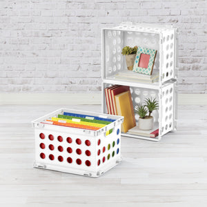Sterilite Stackable File Storage Crate Organizers with Handles, White (6 Pack)