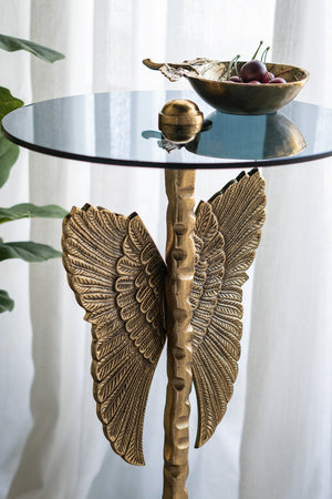 15.5x15.5x24" Round Top Accent Table With Angel Wings