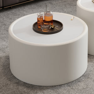 White Round Coffee Table with Tempered Glass Top